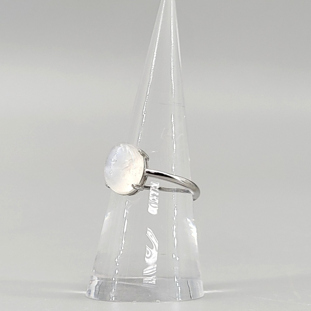 Oval Cabochon Rainbow Moonstone‎ Adjustable Silver Ring Elegant Gemstone Jewelry